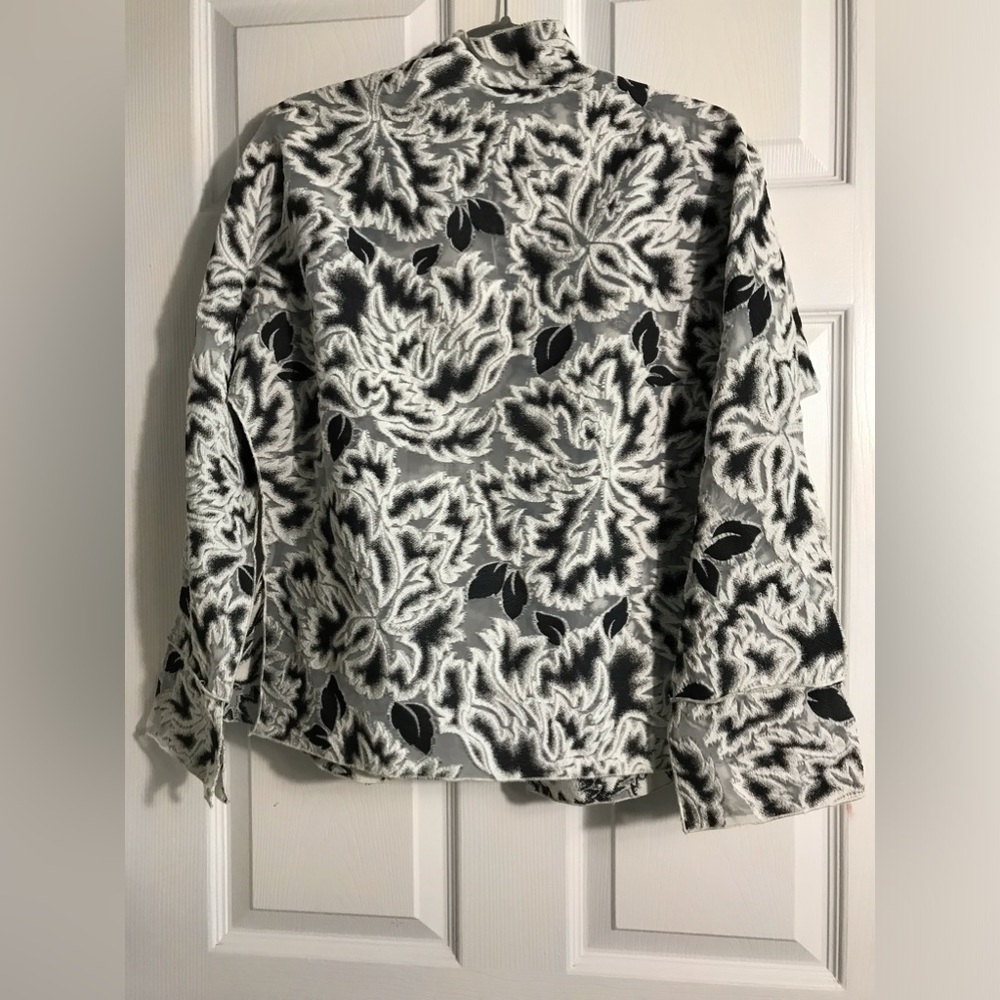 Margot Rozanska Sheer Black and White Leaf Pattern Jacket Top M - Picture 5 of 8